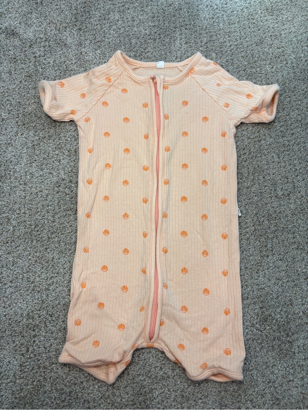 Mori Peach Short-Sleeve Ribbed One-Piece Shell Print  Zip Sleeper 9-12 months